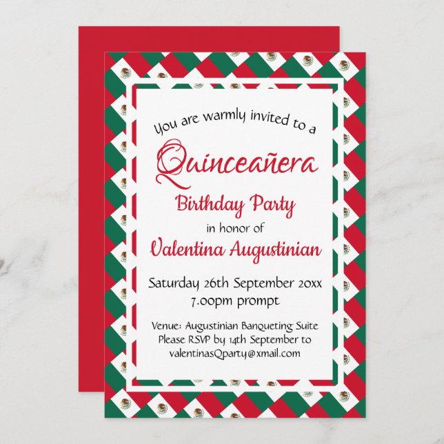 Convite MEXICO Quinceañera Birthday Personalizado (Frente/Verso)