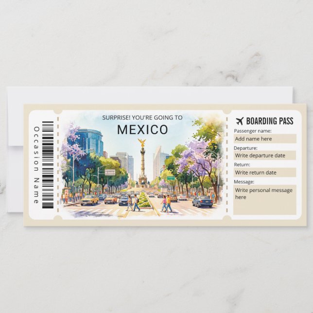 Convite Mexico Trip Boarding Pass Ticket (Frente)