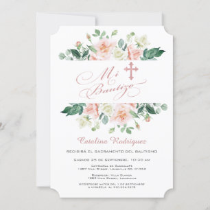 Convite Mi Bautizo Invitación Blush White Floral Baptism