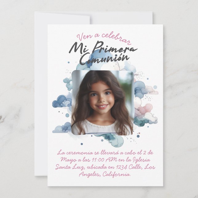 Convite Mi Primera Comuniure con foto/ Espanhol (Frente)