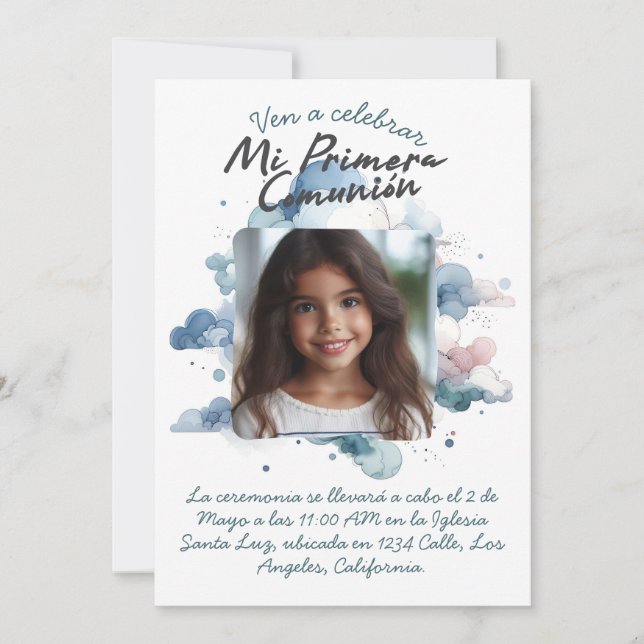 Convite Mi Primera Comuniure con foto/ Espanhol (Frente)