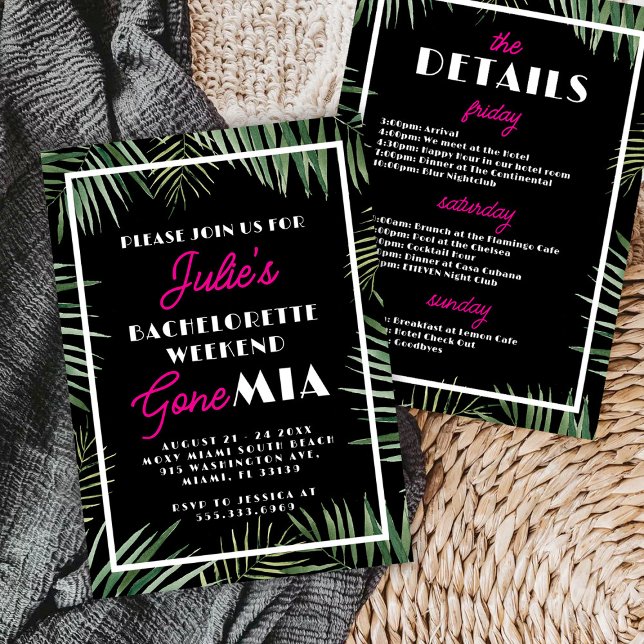 Convite Miami Bachelorette Party Invitation Itinerary (Criador carregado)