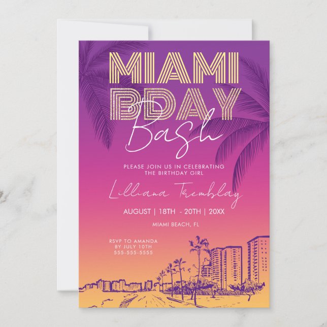 Convite Miami Beach Birthday Weekend Itinerary (Frente)