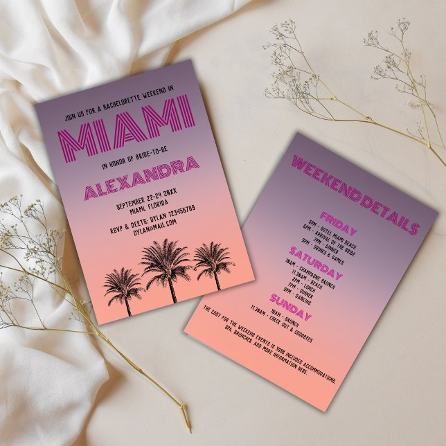 Convite Miami Tropical Palms Sunset Bachelorette Weekend (Miami Tropical Palms Sunset Bachelorette Weekend Invitation)