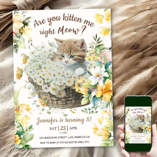 Convite Miau! Gatinha-de-cozinha-branca-florha Gato 8.º An (Criador carregado)