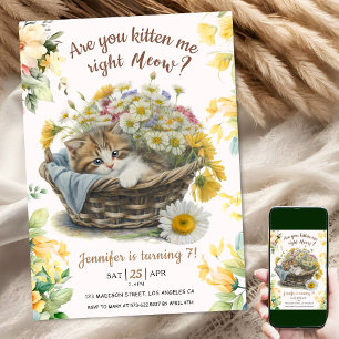 Convite Miau! Gatinho Gato Floral Gatinho Gato 7 Aniversár