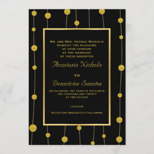 Convite Miçangas de folha de ouro e casamento moderno