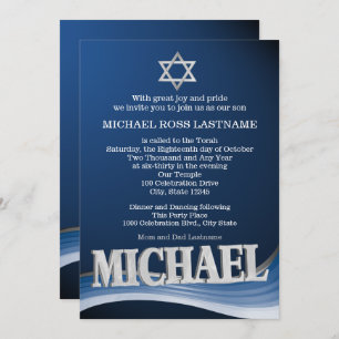 Convite Michael Steel Wave Name Bar Mitzvah