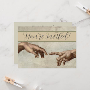 Convite Michaelangelo mãos criação adam deus