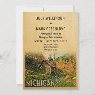 Convite Michigan Wedling Invitation Rustic Cabin Mill