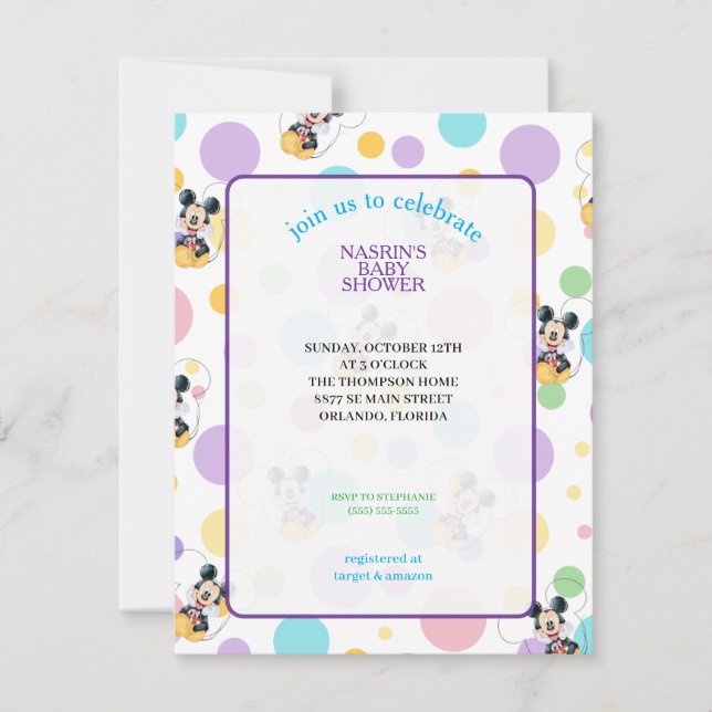 Convite Mickey Mouse Polka Dot Baby Shower (Frente)