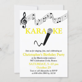 Convite Microfone em Escala Musical do Partido Karaoke Ama