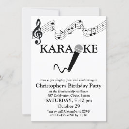 Convite Microfone Preto em Escala Musical do Partido Karao