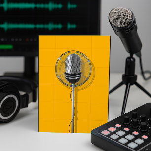 Convite Microfone Retrô em Amarelo Ousado
