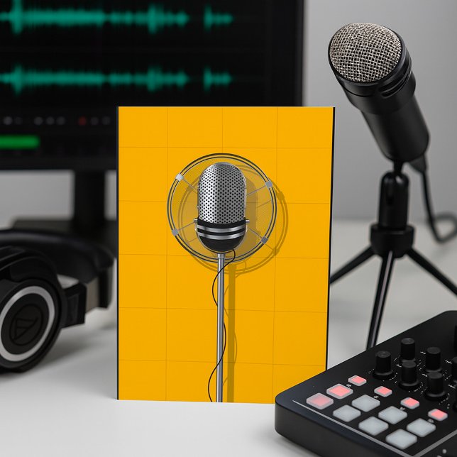 Convite Microfone Retrô em Amarelo Ousado (Criador carregado)