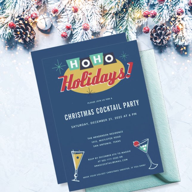 Convite Midcentury Modern Christmas Cocktail Party (Criador carregado)