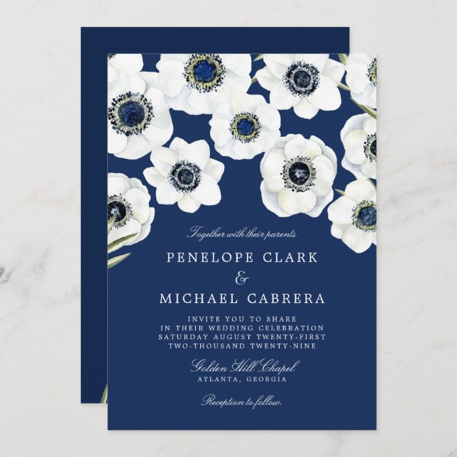 Convite Midnight Anemone | Casamento Floral (Frente/Verso)