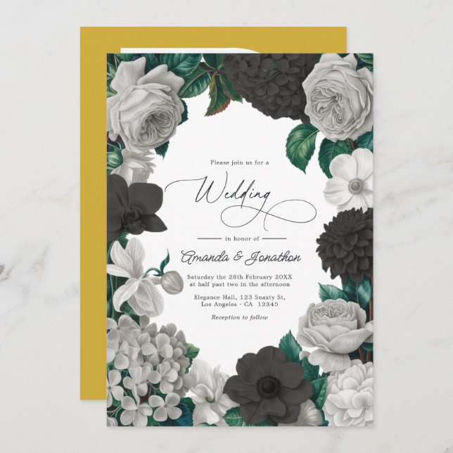 Convite Midnight Black, Oyster Gray & Soft Linen Wedding (Frente/Verso)