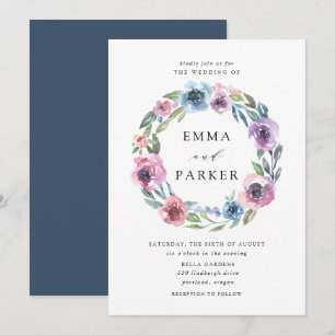 Convite Midnight Blooms Casamento Floral Roxo e Azul