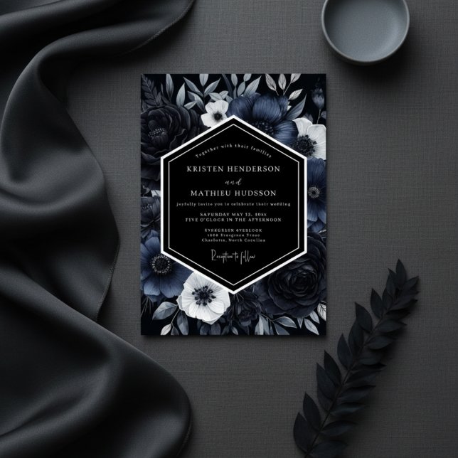 Convite Midnight Blue Floral Opulence Wedding (Criador carregado)