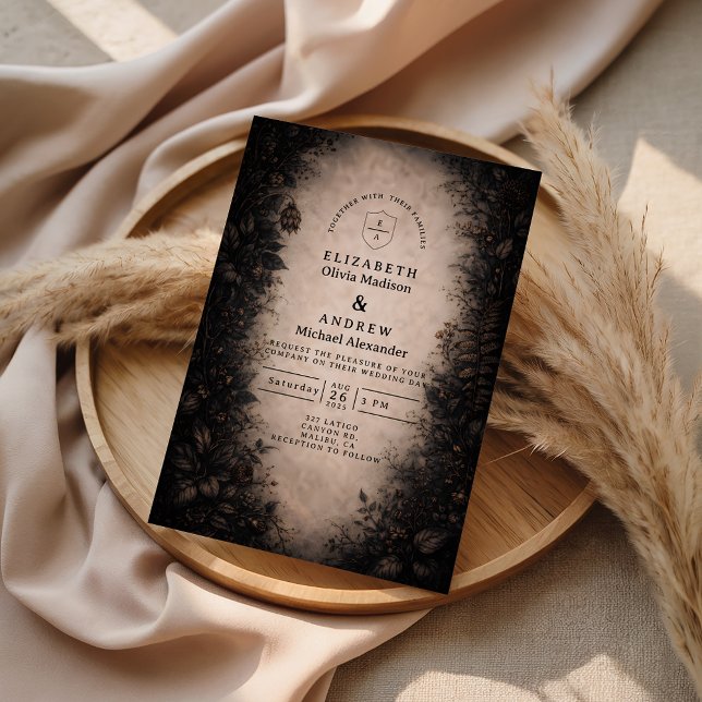 Convite Midnight Botanical Gothic Wedding (Criador carregado)