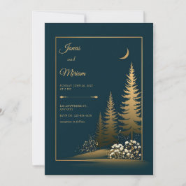 Convite Midnight Forest Gold Wedding