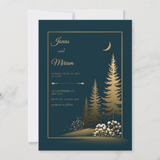 Convite Midnight Forest Gold Wedding (Frente)