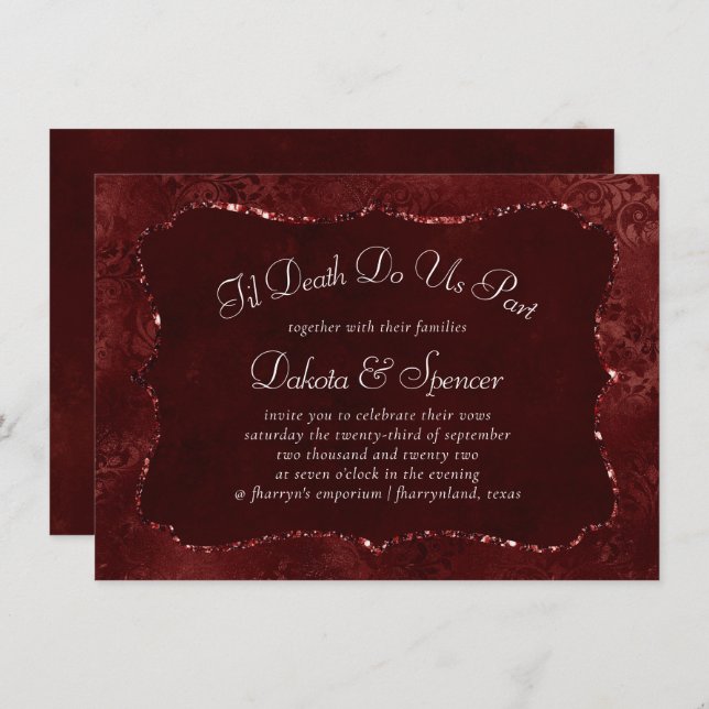 Convite Midnight Henna Romance | Red Satinge Damask (Frente/Verso)