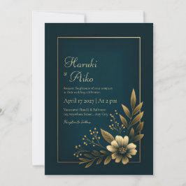 Convite Midnight Navy Gold Botanical Wedding