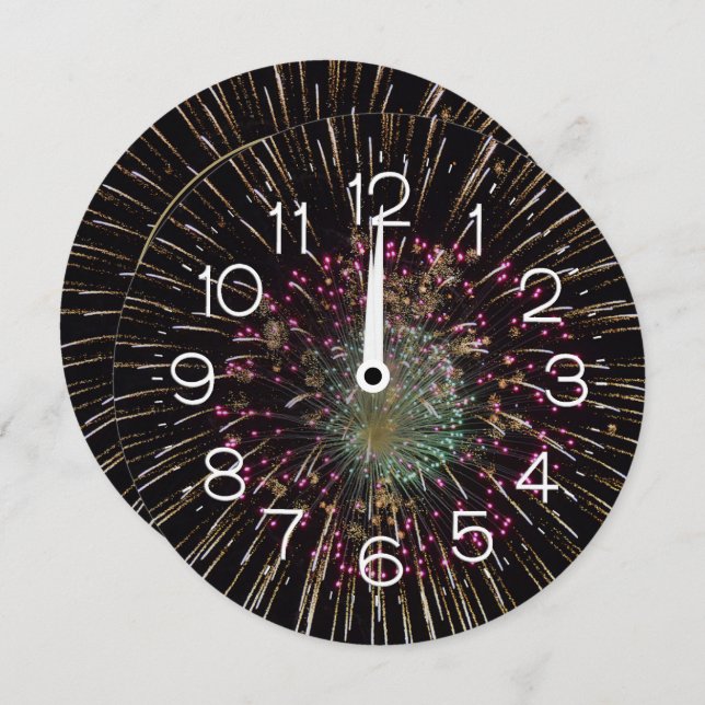 Convite Midnight New Years Eve Clock On Fireworks  (Frente/Verso)
