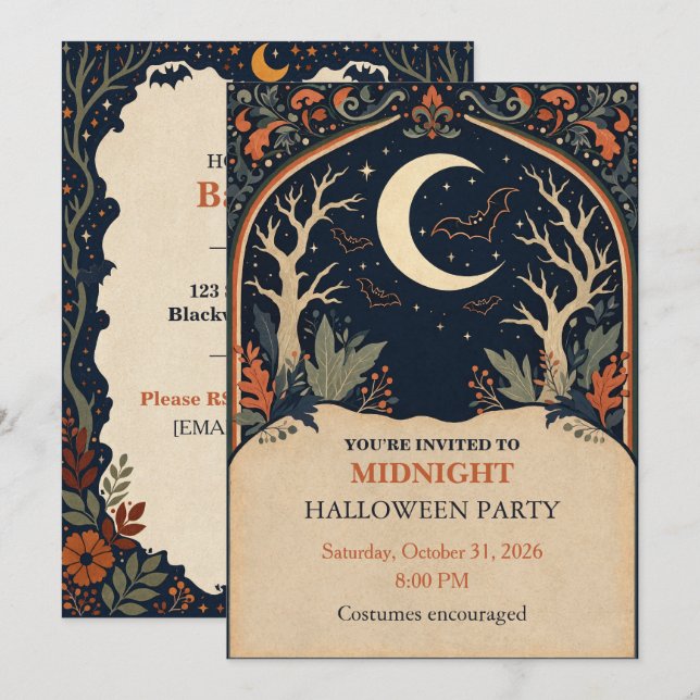 Convite Midnight Papercut Halloween (Frente/Verso)