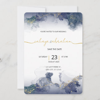 Convite Midnight Sky & Gold Veins Moody Modern Wedding 