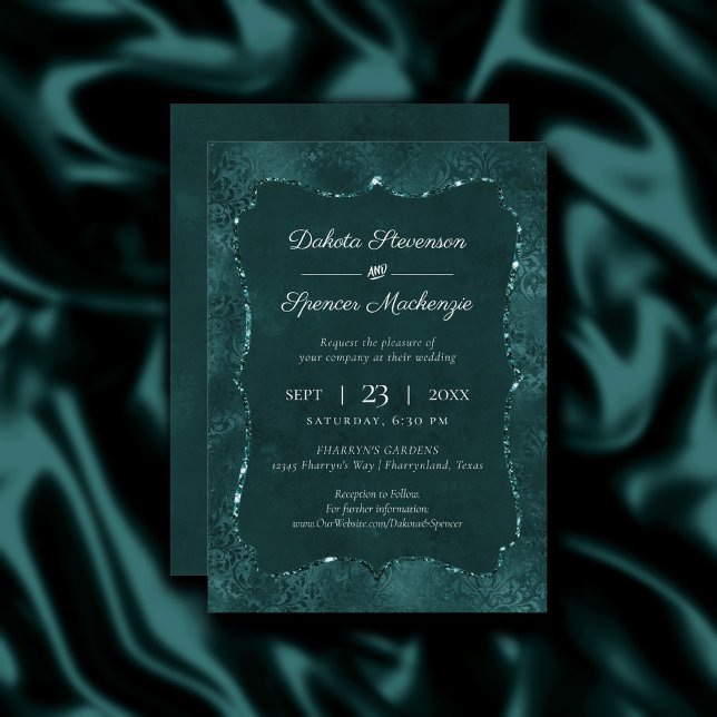 Convite Midnight Teal Romance | Casamento de Grunge Satiny (Criador carregado)