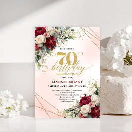 Convite Milestone Gold Floral 70th Birthday Party Invites