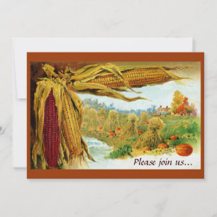 Convite Milho e Pumpkins Vintage Ação de Graças