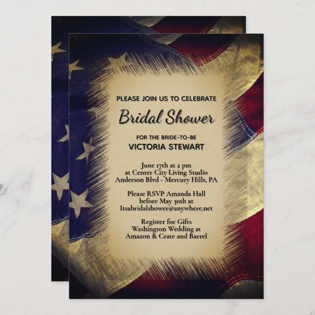Convite Military American Flag Bridal Shower Invitation (Frente/Verso)