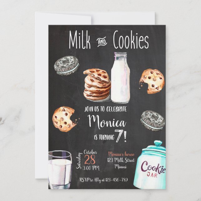 Convite Milk and Cookies Birthday Invitation (Frente)