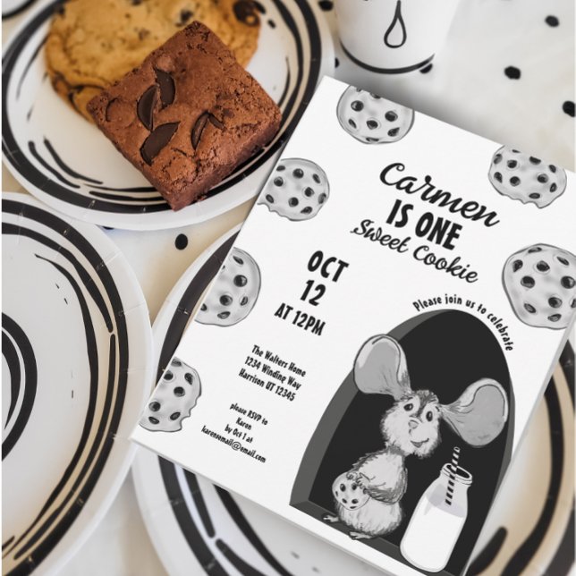 Convite Milk and Cookies Mouse Sweet First Birthday (Criador carregado)