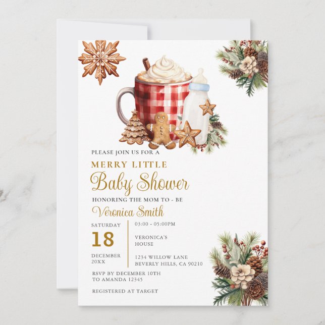 Convite Milk bottle A Merry Little Baby Shower Gingerbread (Frente)