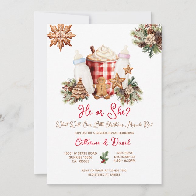 Convite Milk Bottle Christmas Gender Reveal Invitation (Frente)
