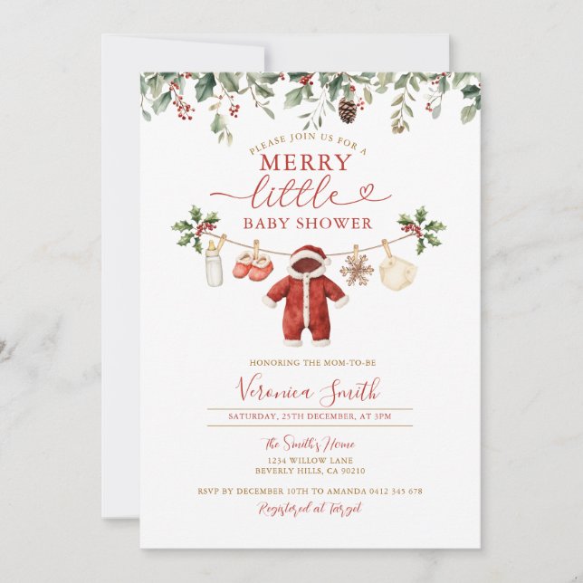 Convite Milk Diaper Clothesline Merry Little Baby Shower (Frente)