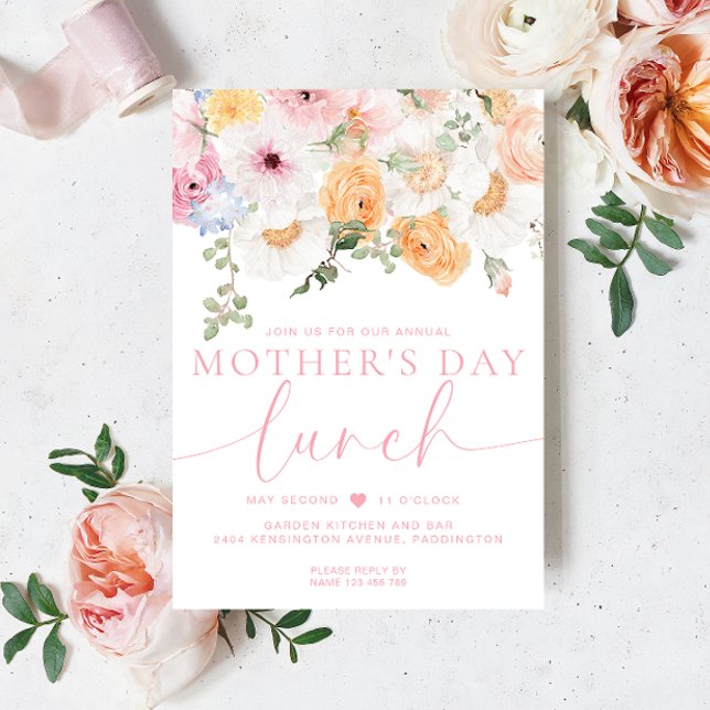 Convite Millie Floral Dia de as mães Lunch (Mothers Day Lunch Invitation Millie Floral )