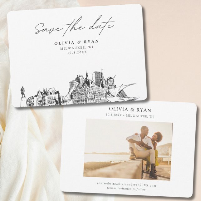 Convite Milwaukee Wedding Modern Salve a Data (Milwaukee Wedding Save the Date with Engagement Photo)