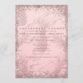 Convite Mimo de Engajamento de Abacaxi com Brilho em Rosa 