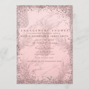 Convite Mimo de Engajamento de Abacaxi com Brilho em Rosa 