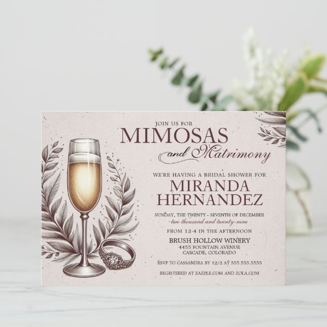 Convite Mimosas & Matrimony Chá de panela (Em pé/Frente)