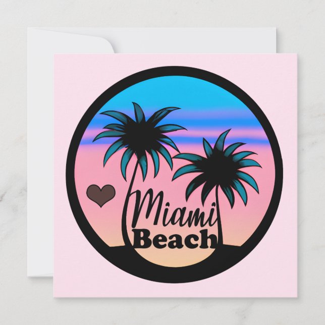 Convite Minami Beach Blue e Pink Palm Trees (Frente)