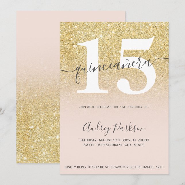 Convite Mineira quinceanera cor-de-rosa (Frente/Verso)