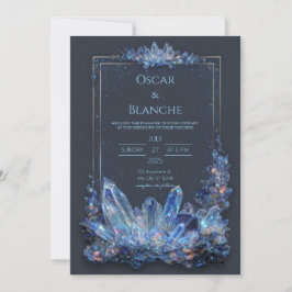 Convite Mineral Azul Brilhante Dourado Quadro Duplo Casame