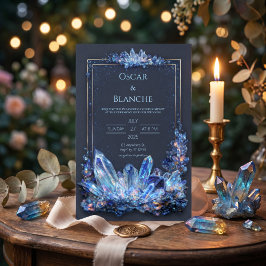 Convite Mineral Azul Brilhante Dourado Quadro Duplo Casame